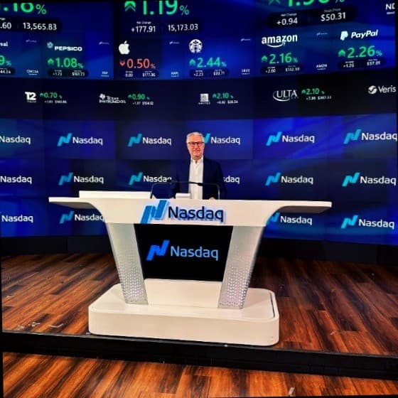 Cesare Trebeschi al podio Nasdaq MarketSite, Times Square